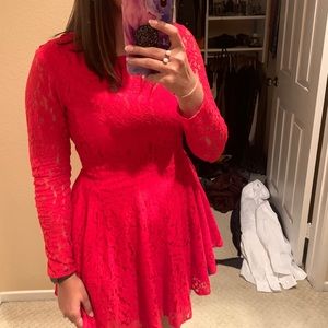 Red Lace Skater Dress